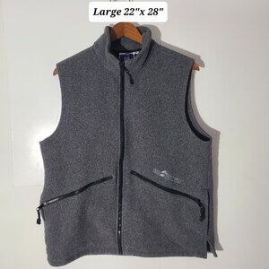 Vintage 90s Big Pockets Fleece Gray Full Zip Large Vest  Made in USA